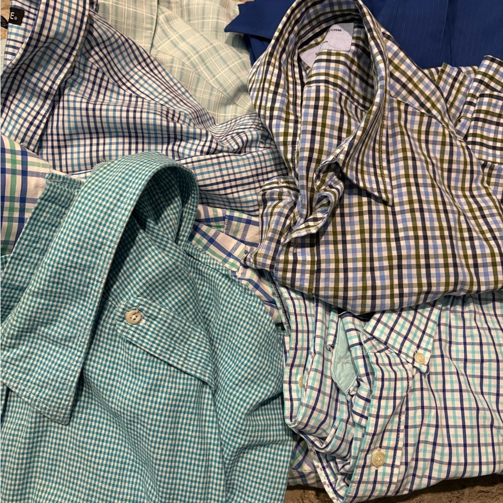 7 Men's name brand cotton sz L button down shirts EUC. Bill blass Croft&Barrow 1